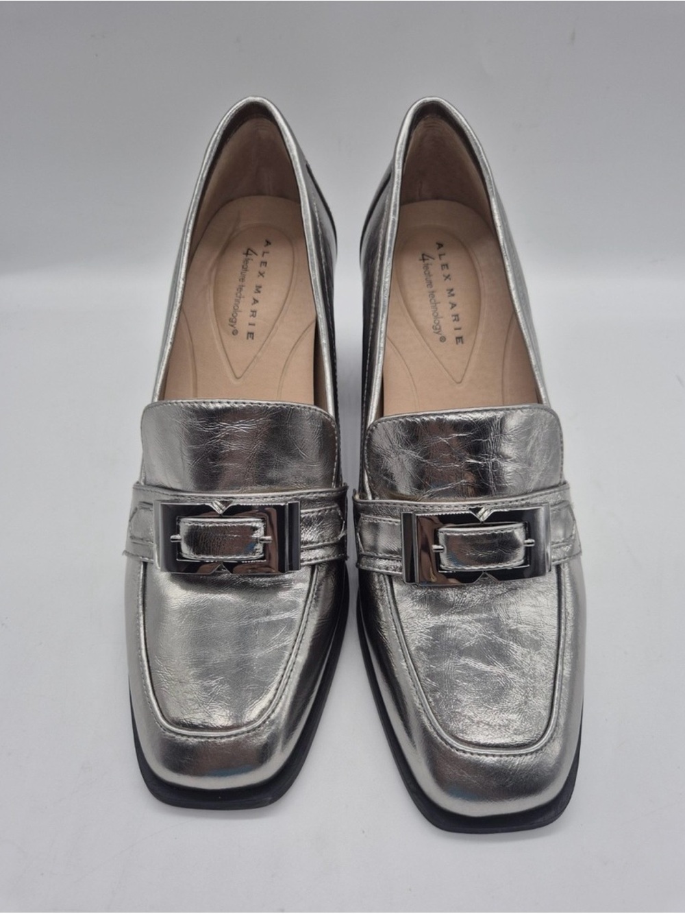 NWT Alex Marie Silver Metallic Block Heel Loafer Sz.8,5